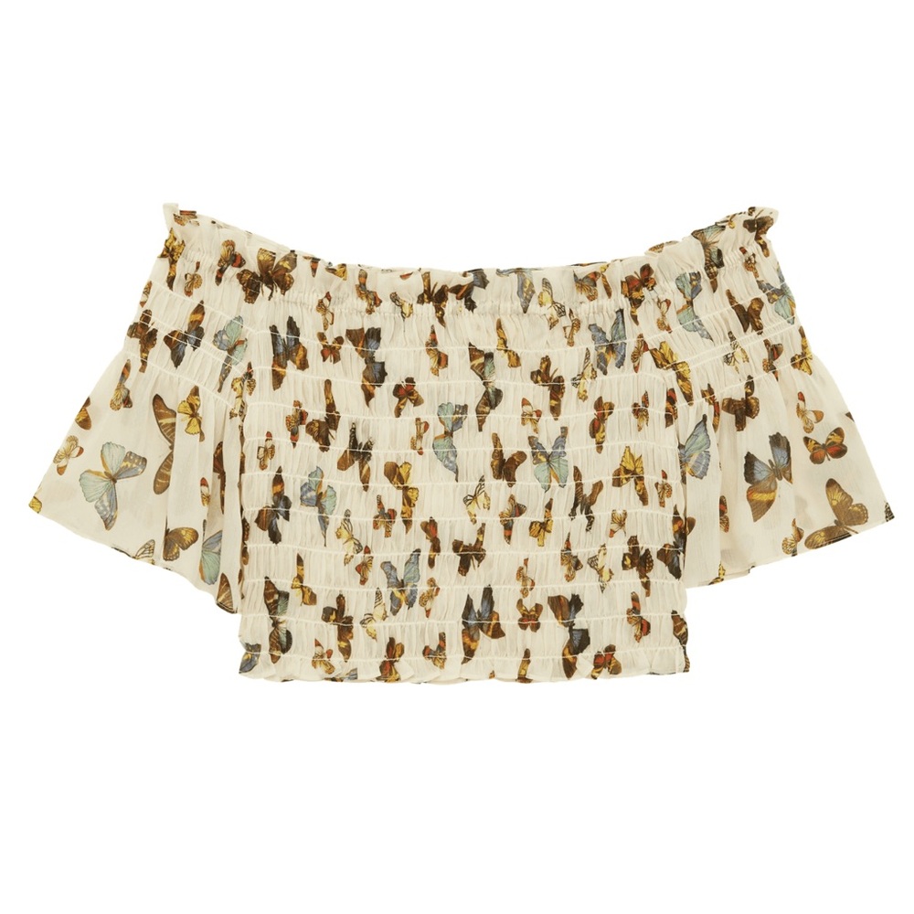 L’AGENCE xs butterfly print Bexley top off shoulder